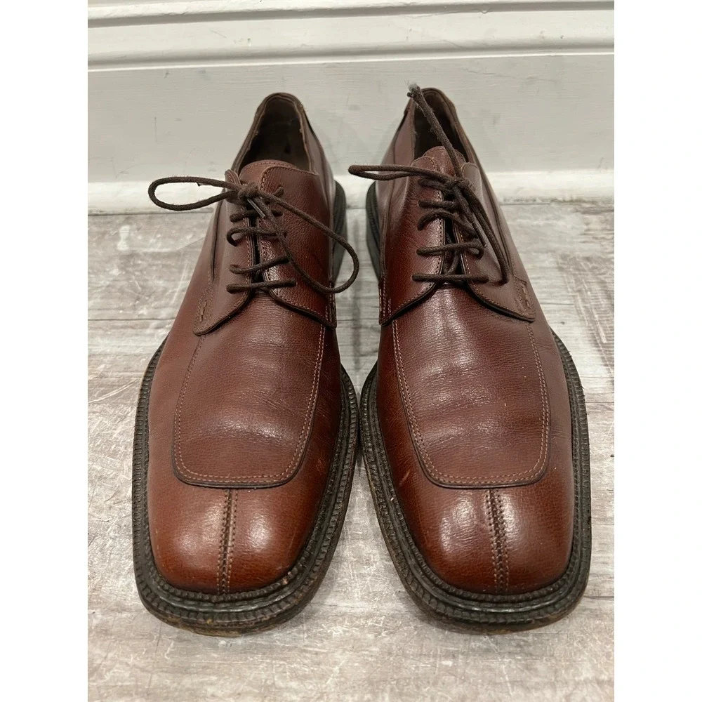 Salvatore Ferragamo Men's Oxfords Brown Leather Square Toe Dress Shoes Size 10 D